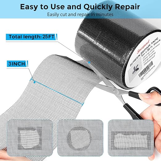 Secopad Black Window Screen Repair Tape, 3IN X 25FT Screen Repair Kit - Image 3