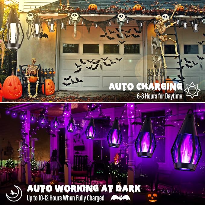 iBaycon Solar Halloween Lights, 27Ft 10 LED Bulbs Flickering Flame String Light - Image 4