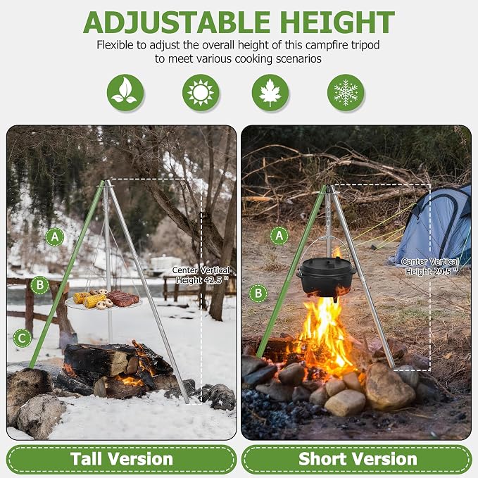 HaSteeL Campfire Tripod for Cooking, Stainless Steel Camping Tripod Grill for - Image 4