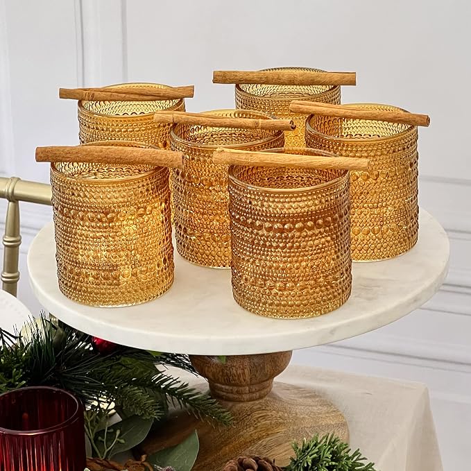 Kate Aspen Beaded Amber Drinking Glasses Set of 6-10 oz Vintage Glassware Set - Image 8