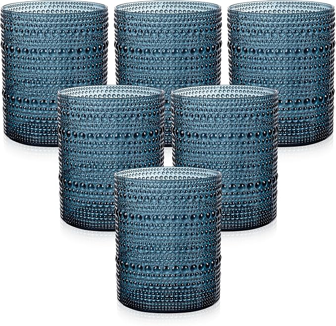 18PCS Hobnail Plastic Drinking Glasses - 14Oz Beaded Mixed Drinkware Sets by Joyido