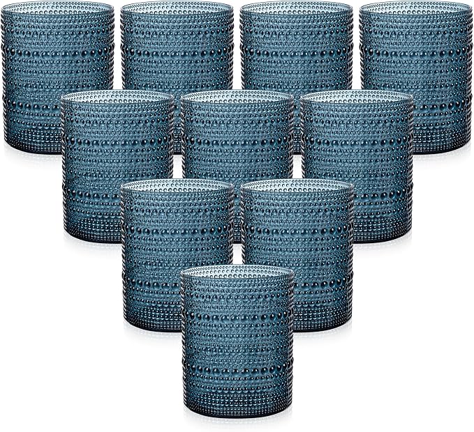 YOUBET 24PCS Plastic Hobnail Drinking Glasses - 14 Oz Blue Vintage Glasses by YOUBET