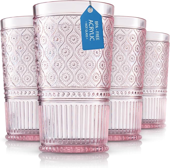 Godinger Highball Drinking Glasses, Acrylic Drinking Glasses Set, Elegant Tall by Godinger