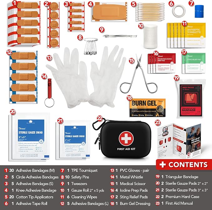 Mini First Aid Kit, 100 Pieces Water-Resistant Hard Shell Small Case - Image 3