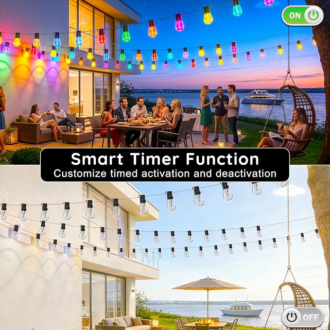 300FT RGB+IC Outdoor String Lights, Dimmable Shatterproof LED Bulbs, IP67 - Image 5