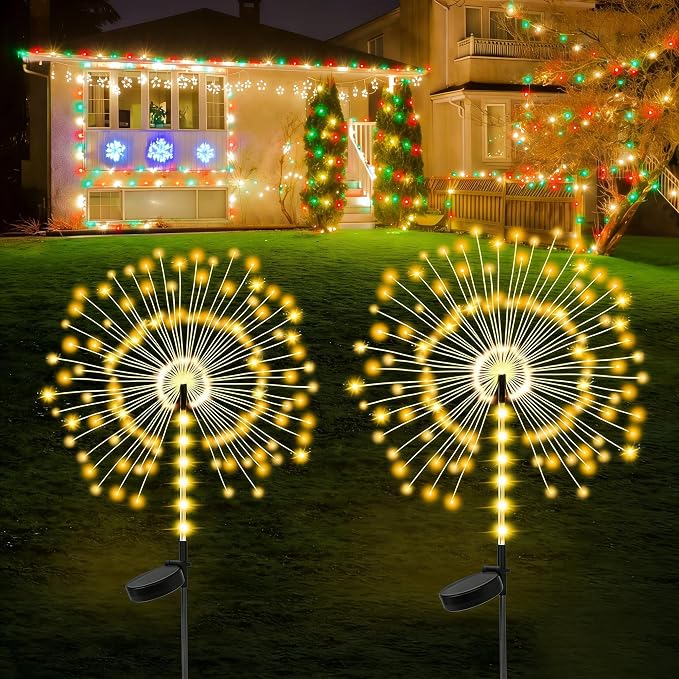 2 Pack 250LED Solar Garden Lights Outdoor, Dual Lighting Modes Firework Lights by Lanthium