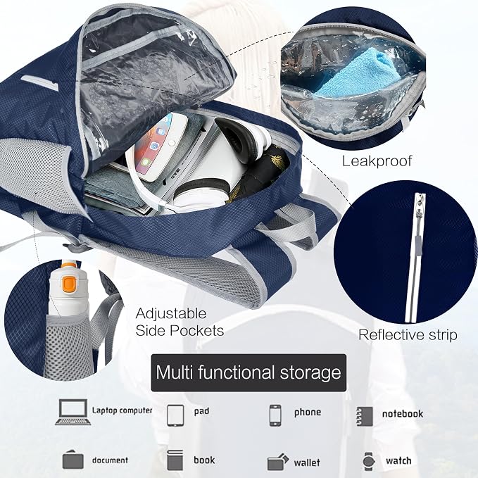 Waterproof Foldable Backpack Dry Storage Lightweight Daypack 35L Outdoor - Image 4