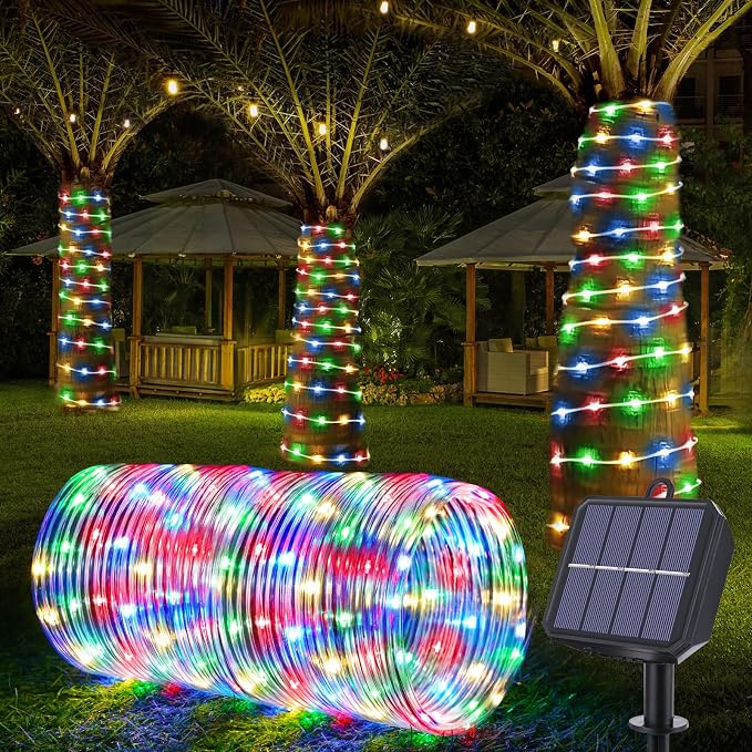 Solar Rope Lights, 66ft 200LED Solar String Lights, 8 Modes Waterproof Solar by Jnaurb