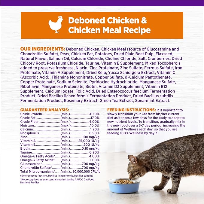Wellness Complete Health Adult Dry Cat Food, Grain Free Kibble, Chicken Recipe - Image 6