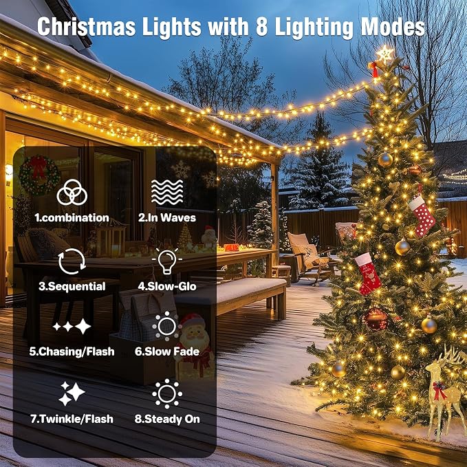 ASENEK Connectable Christmas String Lights 66FT 200 LED 8 Modes - Image 5