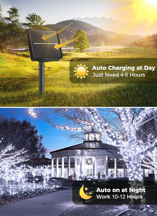 Minetom Solar String Lights Outdoor - 40FT 100 LED String Lights Solar Powered - Image 4