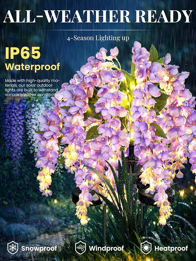 GIGALUMI Solar Lights Outdoor for Garden Decor, 3 Pack Solar Flower Lights - Image 3