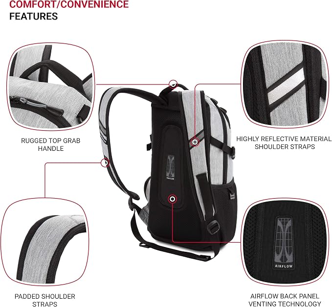 SwissGear 3598 Backpack, Narrow Daypack, Light Grey/Heather - Image 2