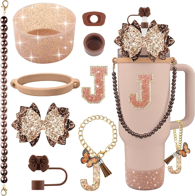 9PCS Brown for Stanley Cup Accessories Set Bling Initials Bow Charms for by Unknown