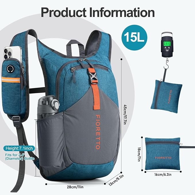 FIORETTO 15L Hiking Backpack for Women Men Mini Packable Backpack Lightweight - Image 5