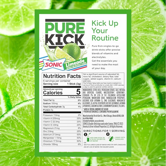 PURE KICK Hydration Singles to Go Drink Mix, Sonic Limeade, Includes 12 Boxes - Image 2