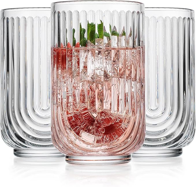 Glaver's Drinking Glasses Set of 8. 17oz Vintage Drinking Cups. Ripple Cocktail by Glavers