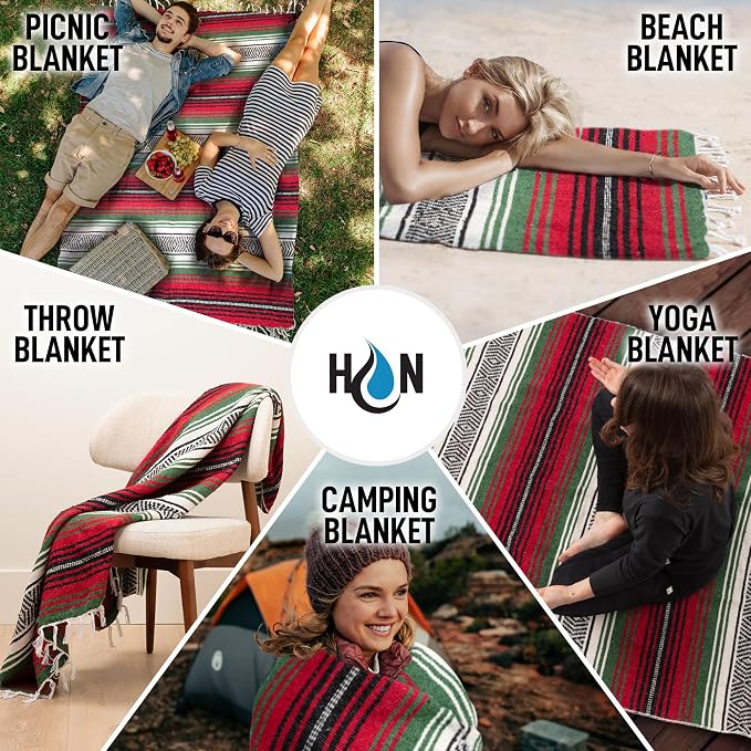 Hydration Nation Authentic Large Handwoven Mexican Blanket - Image 2