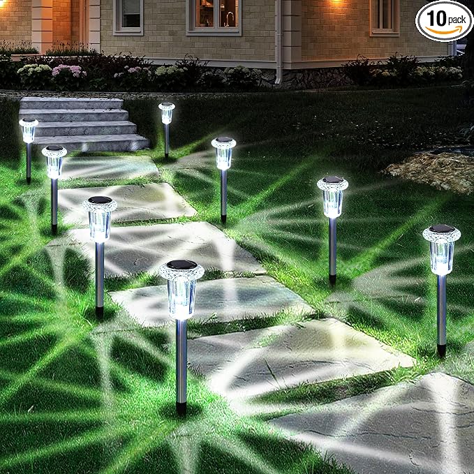 Eyrosa Solar Outdoor Lights, 10 Pack Waterproof Stainless Steel Solar Stake by EYROSA