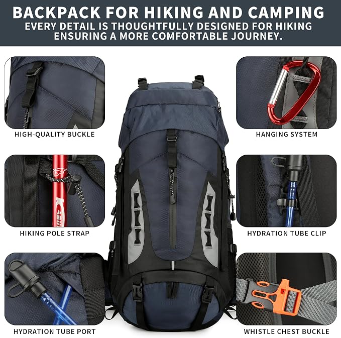 75L Hiking Backpack with Rain Cover Waterproof Camping Backpack Shoes Warehouse - Image 6