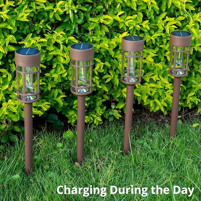 ILANCK Solar Pathway Lights Outdoor Solar Lights 8 Pack Metal & Glass Design - Image 3