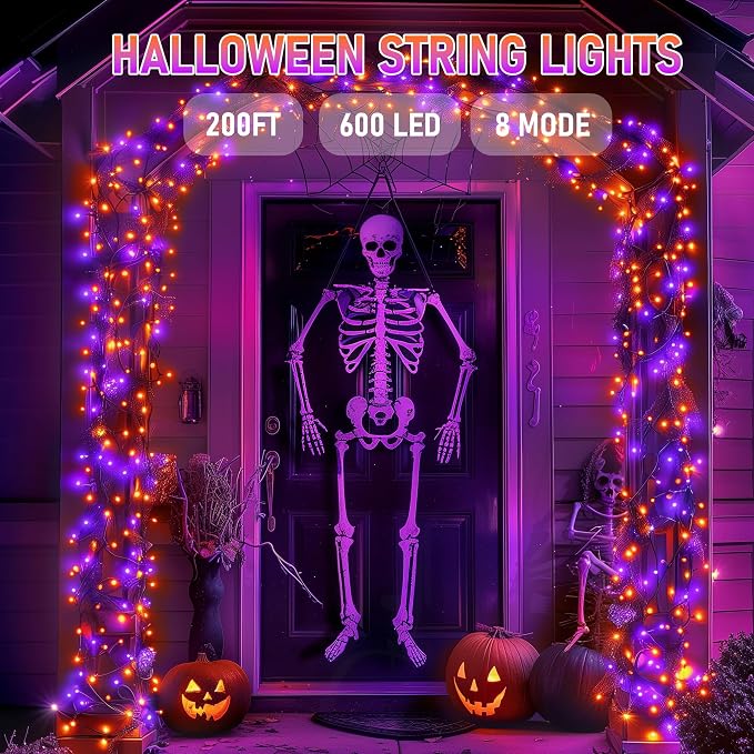 Dazzle Bright Halloween String Lights, 600 LED 196 FT Waterproof Black Wire - Image 2