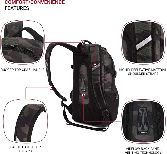 SwissGear 3598 Backpack, Narrow Daypack, Camo/Green - Image 2