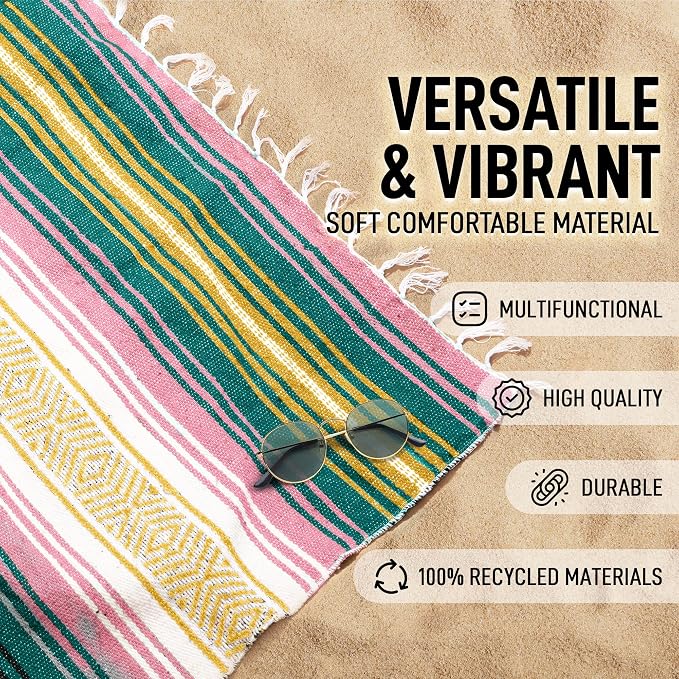 Hydration Nation Authentic Large Handwoven Mexican Striped Throw Blanket - Image 2