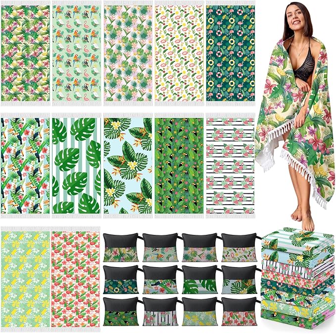 Peryiter 24 Pack Microfiber Oversize Turkish Beach Towel Set 12 Large Absorbent by Peryiter