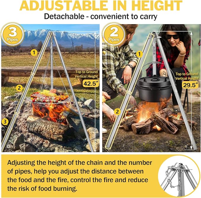 Joyfair Campfire Camping Tripod Grill Grate, Heavy Duty Stainless Steel - Image 4