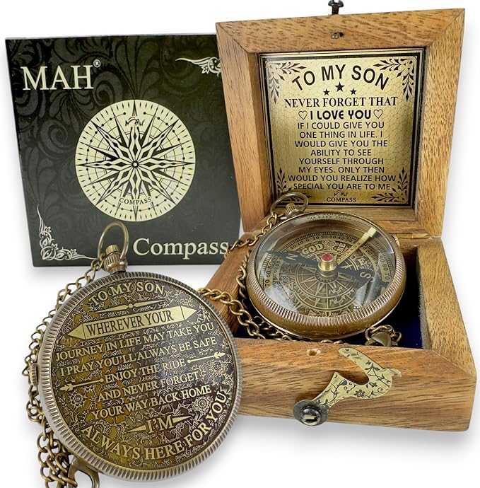 Brass Compass Gift to My Son Never Forget I Love You, Sentimental Keepsake from by MAH