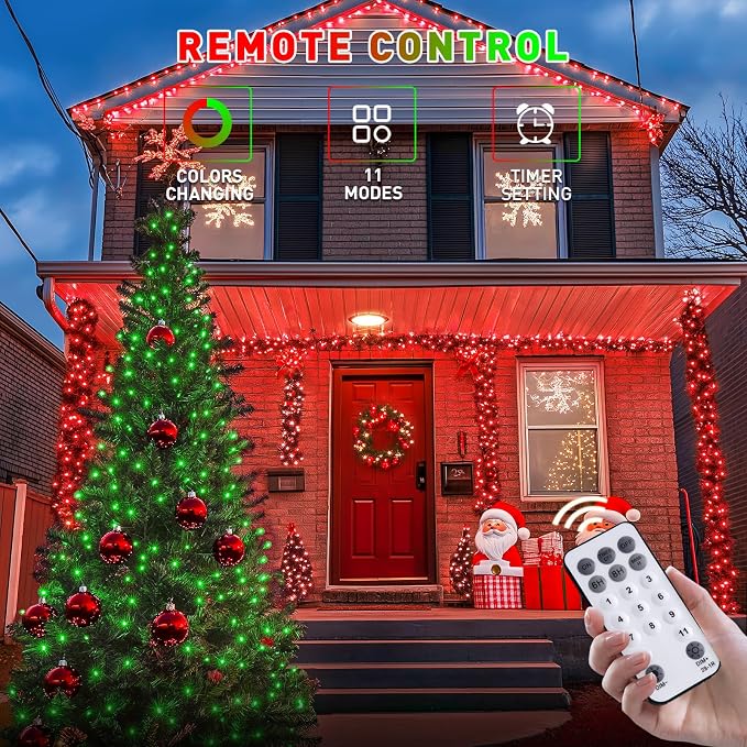 JMEXSUSS 200 LED Christmas Lights Outdoor, 66ft Red and Green String Lights - Image 3