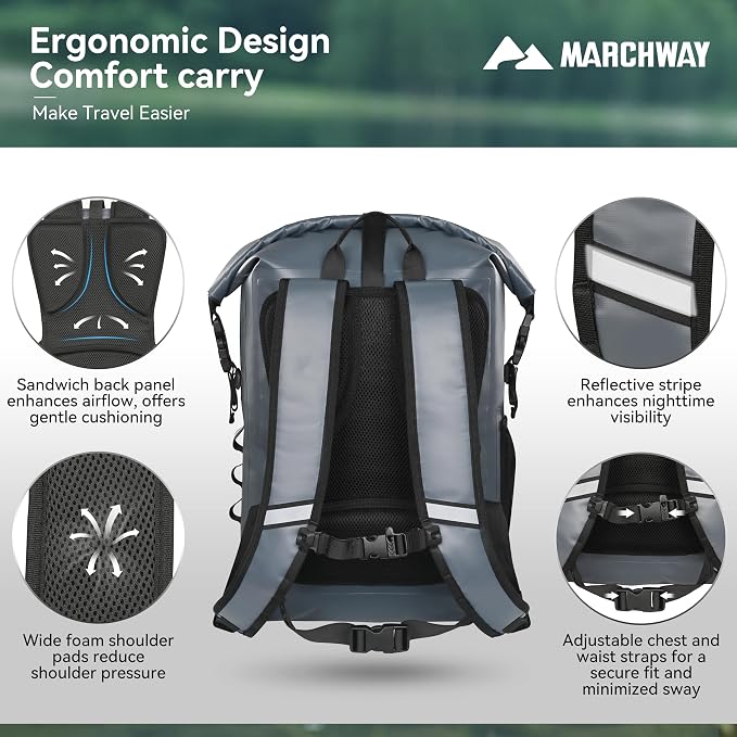 MARCHWAY Roll Top Waterproof Backpack, Floating Dry Bag 20L/30L/45L - Image 3