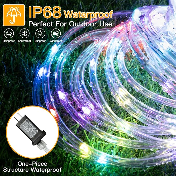 Ollny Rope Lights Outdoor Color Changing, 66FT 200 LED Waterproof Plug in - Image 5