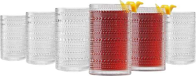 Khen Plastic Hobnail Drinking Highball Glasses Set of 6 Clear Color Cups 14oz - Image 4