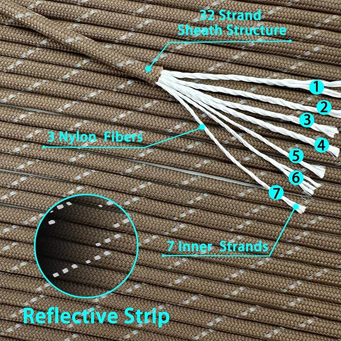 VVAAGG Reflective Paracord Rope 100FT, 7 Strand Nylon para Cord Lanyard Utility - Image 3