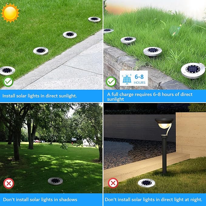 Biling Solar Ground Lights Outdoor 12 Packs, Bright 12 LEDs Solar Lights - Image 6