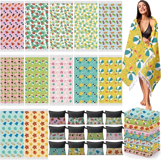 Peryiter 24 Pack Microfiber Oversize Turkish Beach Towel Set 12 Large Absorbent by Peryiter