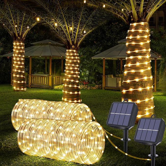 Solar Rope Lights, 2 Packs Total 132ft 400LED Solar String Lights, 8 Modes by Jnaurb