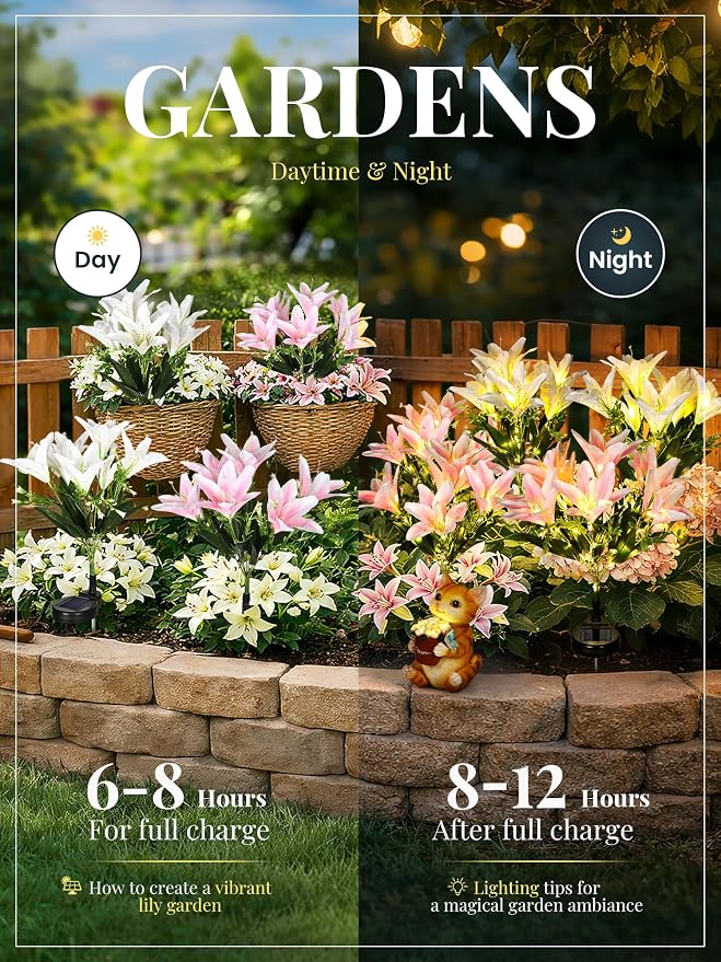 GIGALUMI Solar Garden Lights, 2 Pack LED Lily Garden Decor Carefree Solar - Image 3