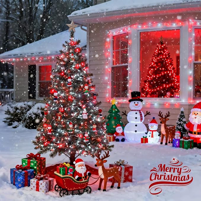 JMEXSUSS 2 Pack Red and White Battery Christmas Lights, Each 33ft 100 LED - Image 5