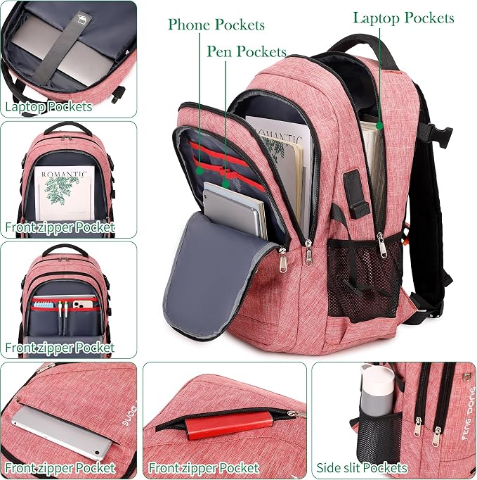 FENGDONG Large Laptop Backpack 17.3 inch Durable Waterproof Travel College - Image 3