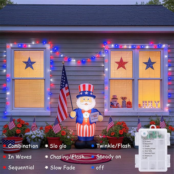 JMEXSUSS 33ft 100 LED Red White and Blue Lights Outdoor, 4th of July Lights - Image 2