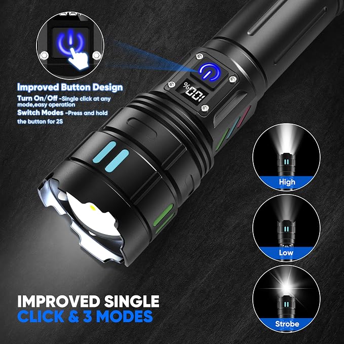 Rechargeable Flashlights High Lumens 100000 Long Distance, Single Click 3 Modes - Image 3