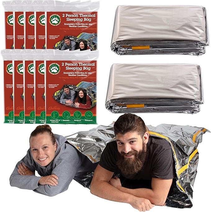 Emergency Thermal Mylar 2 Person Sleeping Bags -Ultra Compact by GrizzlyGear