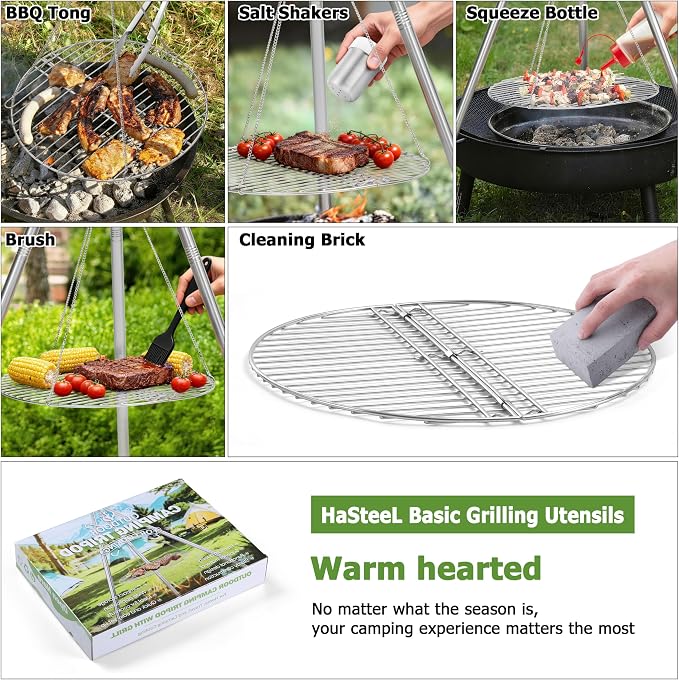 HaSteeL Campfire Tripod for Cooking, Stainless Steel Camping Tripod Grill for - Image 6