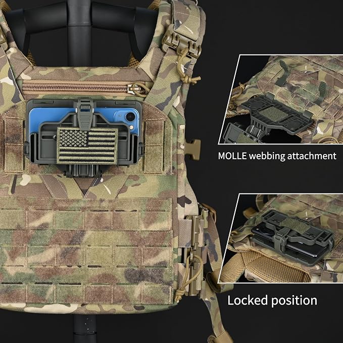 Tactical Gear Plate Carrier Vest Accessories, MOLLE Phone Chest Mount Holder - Image 4