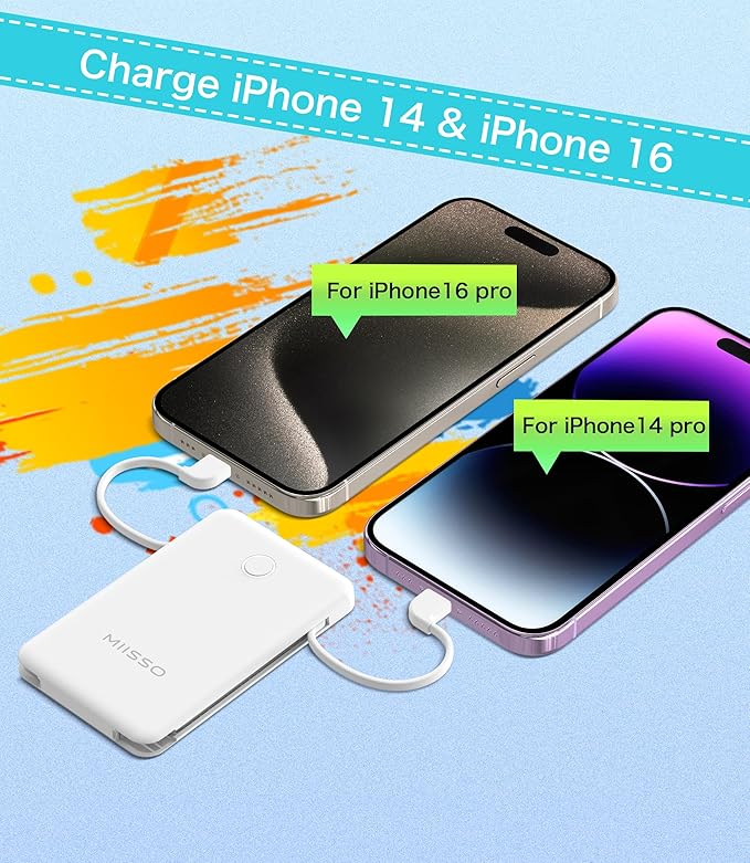 miisso 6000mah Ultra Slim Built in Cables Power Bank, Card Size Built in USB C - Image 5