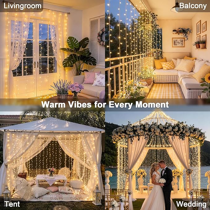 JMEXSUSS 600 LED Curtain Lights Outdoor, 9.5ft x 19.6ft Window Hanging Lights - Image 4