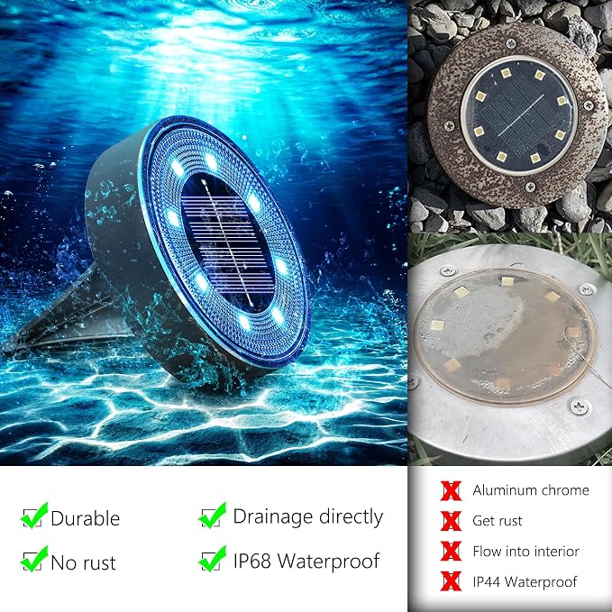 Joomer Solar Ground Lights, 8 Pack 8 LED Solar Lights Outdoor IP68 Waterproof - Image 3